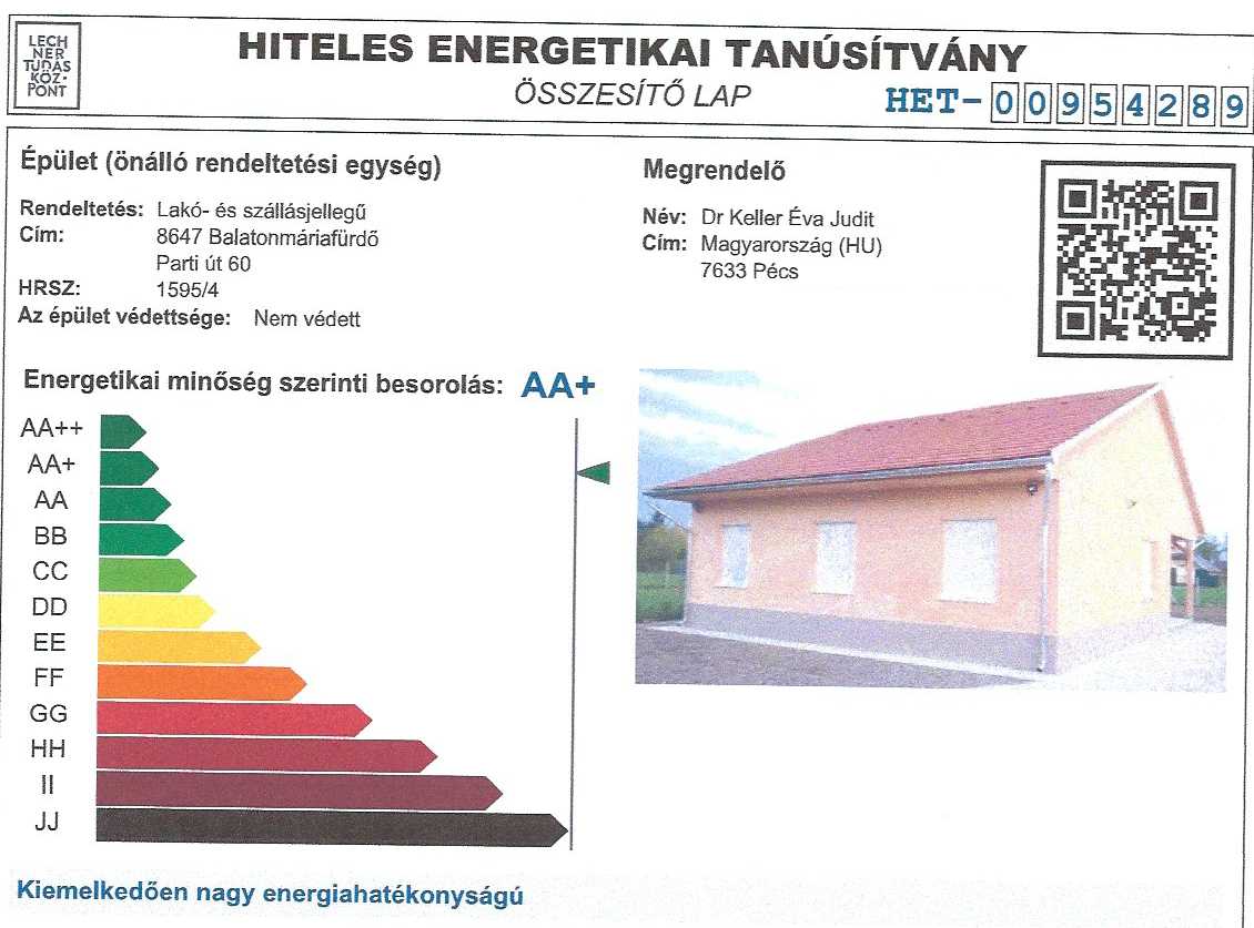 Kiemelkedően nagy energiahatékonyságú a balatonmáriafürdői Keller Családi Ház! AA+